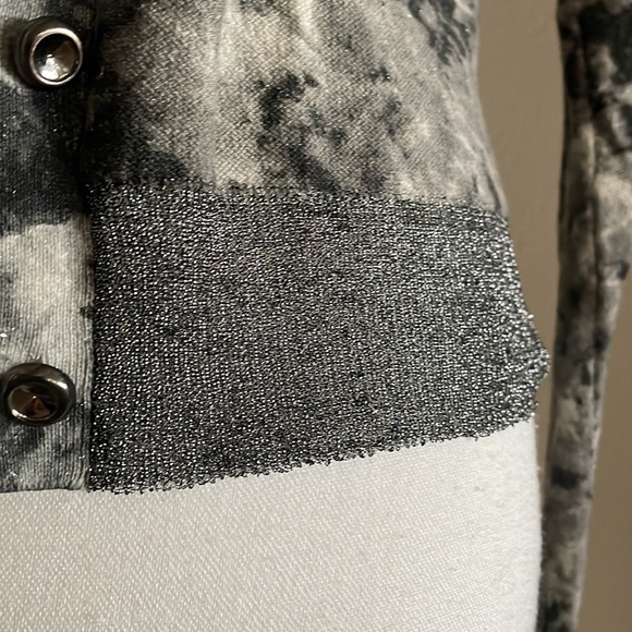 Sparkle metallic grey silver black fine knit ribbed cardigan sweater xs small - Picture 3 of 16